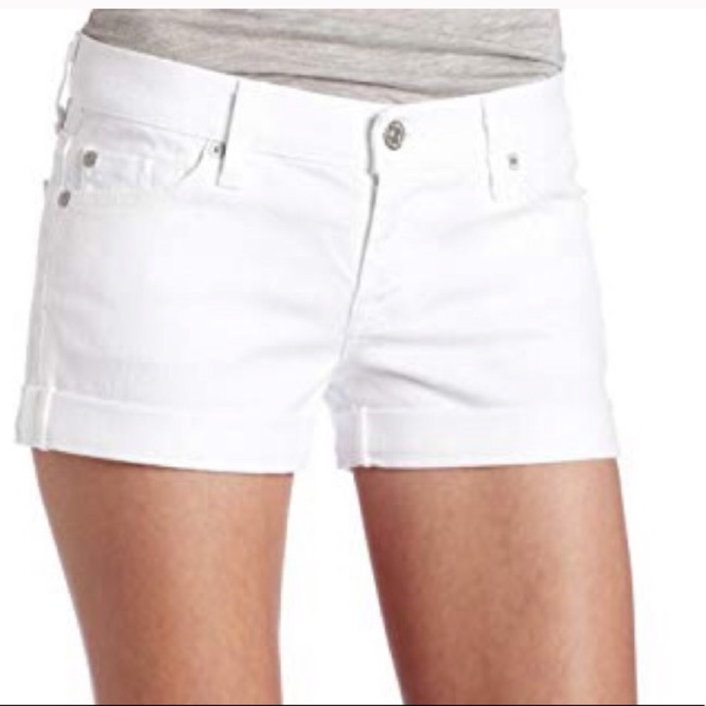 138$ 7FAM Womens Roll Up Jean Shorts White 26